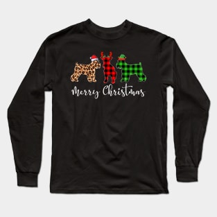 Merry Christmas Leopard Red Green Plaid Miniature Schnauzer Long Sleeve T-Shirt